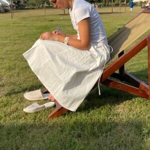 Commense White Flowy Maxi Skirt